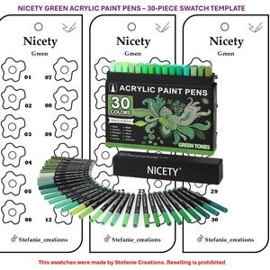 Digitale pdf Nicety Green - 30-delige sjabloon voor acrylverfstiften | Afdrukbare sjabloon | Direct downloaden