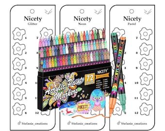 Digitale PDF-Nicety - 72-teilige Acrylfarben-Marker Mustervorlage | DIY Einzelseite Farbmuster | Druckbare Vorlage | Sofort Download