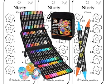 Digitale PDF-Nicety - 60-teilige Acrylfarbmarker Mustervorlage | DIY Einzelseite Farbmuster | Druckbare Vorlage | Sofort Download