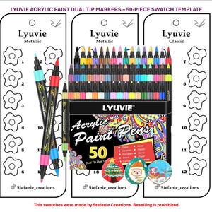 PDF numérique Lyuvie - Modèle d'échantillon de 50 marqueurs peinture acrylique double pointe | Une seule page | Modèle imprimable | Téléchargement instantané