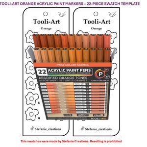 Digital PDF Tooli-Art Orange - 22-piece Acrylic Paint Markers Swatch Template | Printable Template | Instant Download