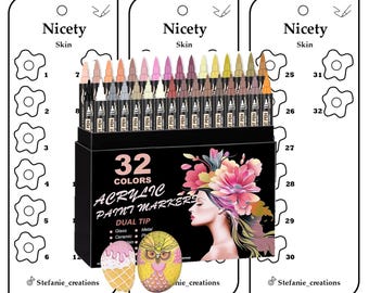 Digitale PDF-Nicety Skin - 32-teilige Acrylfarben-Marker Mustervorlage | Druckbare Vorlage | Sofort Download