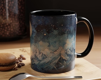 Berg och träd, Kaffemugg, Tekopp för naturscener, Dryckesglas för utomhusäventyr och camping, Keramisk mugg för skogskonst, Present till vandrare, Camping