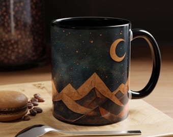 Wood Art Mountain Mug PRINTED WOOD Coffee Mug Wood Panel Effect Tea Mug Wooden Trees Wood Mountains Cup Pine Tree Forest Landscape Nature