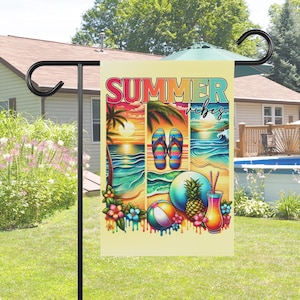 Sommarvibbar trädgårdsflagga PNG sublimeringsfil, säsongsbetonad utomhusdekor, digital nedladdning