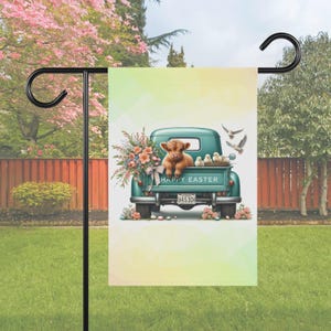 Bandera de jardín de Pascua PNG: Vaca de las Tierras Altas en un camión (Descarga digital)