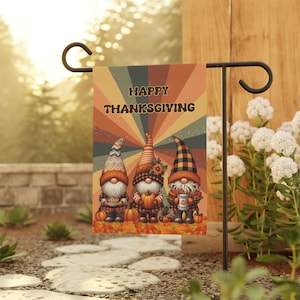 Thanksgiving Garden Flag PNG: Festive Gnomes (Digital Download)