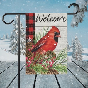 DOWNLOAD DIGITAL Somente arquivo de sublimação PNG de boas-vindas do cardeal de inverno para criar esta bandeira de jardim do cardeal de inverno para exibir e dar as boas-vindas aos convidados