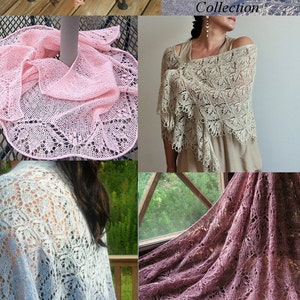 The Blossom Stitch Collection of three lace knit shawl patterns