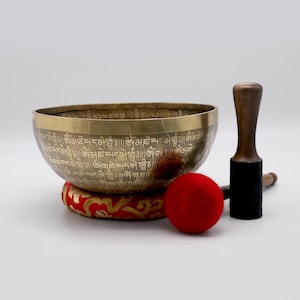 10 inches Tibetan Handicraft Carving Bowl, Mantra Bowl from Nepal,  Spiritual Singing Bowl,  Tibetan Mantra Singing Bowl - Himalayan Sound