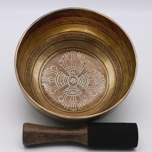 8 inches Barja Tibetan Carving Bowl, Singing Bowl from Nepal, Spiritual Singing Bowl, Tibetan Mantra Singing Bowl - Himalayan Sound