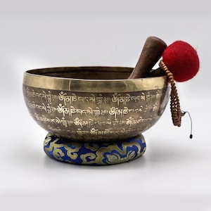 Fine Handicraft Carving Tibetan Mantra Singing Bowl from Nepal,  Spiritual Singing Bowl, Mantra Tibetan Singing Bowl - Himalayan Sound