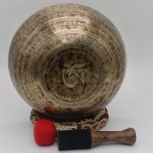 9 inches Special Tibetan Bowl, Carving Bowl from Nepal, Spiritual Singing Bowl, Om Singing Bowl - Himalayan Sound
