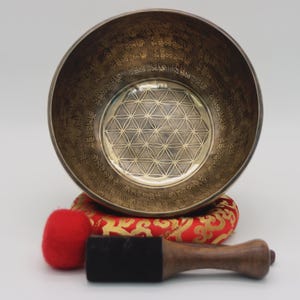 9 inches Special Flower of Life Carving Singing Bowl, Carving Singing Bowl from Nepal, Tibetan Mantra Sound Healing Bowl - Himalayan Sound