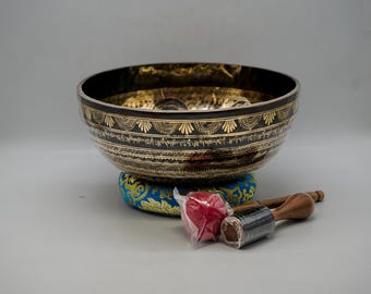 15 inches Flower of life with Seven Chakra Etching Eye Singing Bowl-Tibetan Singing bowl From Nepal-Holistic Bowls- Harmonize Resonate Sound