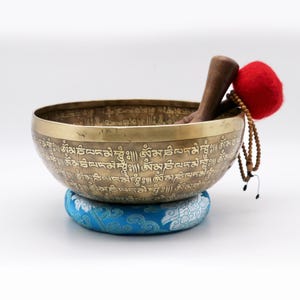 Special FREE mala Tibetan Bajra Carving Mantra Bowl from Nepal, Spiritual Singing Bowl, Mantra Tibetan Singing Bowl - Himalayan Sound