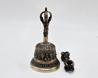 Handmade Beautiful Black Designs Bajra Bell for Religious Ceremonies and Rituals, Tibetan Mantra Design Bell - Himalayan Sound