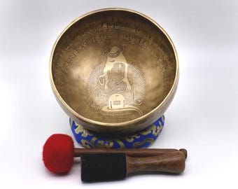 Cuenco tibetano tallado con el dios Shiva de Nepal, cuenco tibetano con ojo de tigre, cuenco tibetano con mantras - Himalayan Sound