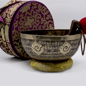 FREE Mala 9 inch Special Fine Carving Spiritual Singing Bowl from Nepal, Tibetan Singing Bowl, Mantra Tibetan Singing Bowl - Himalayan Sound