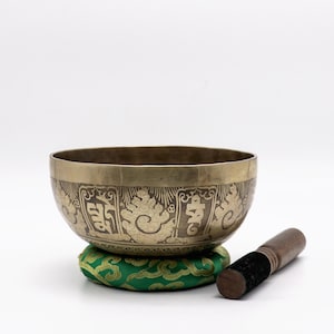 New 9 inches Special Fine Tibetan Carving Spiritual Singing Bowl from Nepal, Tibetan Mantra Bowl, Carving Singing Bowl - Himalayan Sound