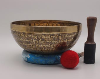 FREE MALA 11 inches Special Flower of Life Carved Singing Bowl, Tibetan Singing Bowl, Mandala Singing Bowl - Himalayan Sound