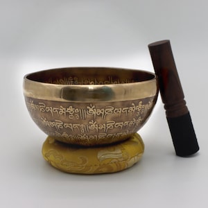Special Tibetan Mantra Carving Bowl, Singing Bowl from Nepal, Spiritual Singing Bowl, Bajra Singing Bowl - Himalayan Sound