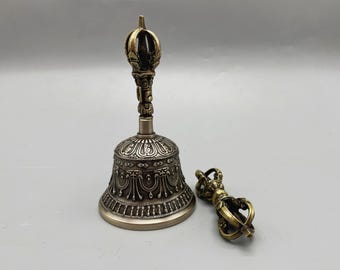 6&quot; Handmade Beautiful Black Designs Bajra Bell for Religious Ceremonies and Rituals, Tibetan Mantra Design Bell - Himalayan Sound