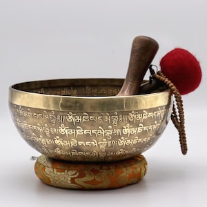 FREE Mala Fine Carving Tibetan Mantra Singing Bowl from Nepal,  Spiritual Singing Bowl, Mantra Tibetan Singing Bowl - Himalayan Sound