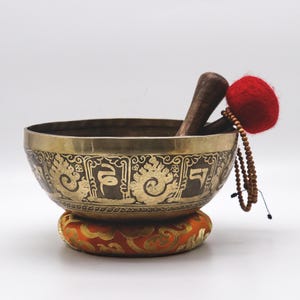 FREE Mala Special Fine Carving Spiritual  Singing Bowl from Nepal,  Tibetan Singing Bowl, Mantra Tibetan Singing Bowl - Himalayan Sound