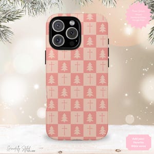 Pink Check Christmas Phone Case: Christian Holiday Design