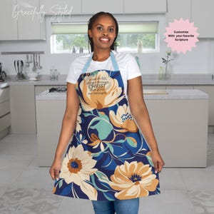 Christian Inspired Apron, I Can Do All Things Through CHRIST, 5-Color Straps, Adjustable Kitchen Apron, Cooking Apron, Faith Inspired Gift