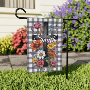Christlich inspirierte Gartenfahne, individuelles Hofdekor, auf Glauben basierendes Banner, Hausfahne im Freien, personalisiertes Gartenschild