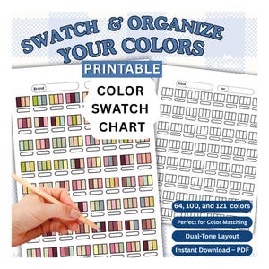 Tabla de muestras de color de tres tonos imprimible: 64, 100 y 121 colores / Cuadrícula tricolor A4 para bolígrafos, marcadores y agendas (PDF)