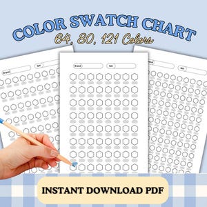 Color Swatch Chart Printable – 64, 80, 121 Color Hexagon Grid | Marker & Pencil Swatch Sheet PDF | Instant Download
