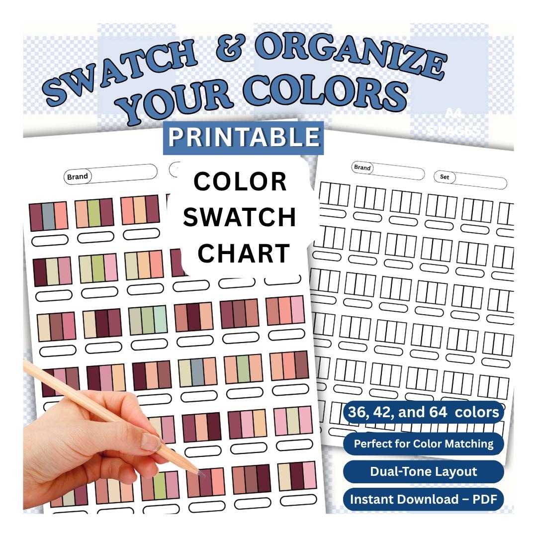 3-tone Color Swatch Chart Printable – 36, 42, 64 Colors | A4 Trio-color ...