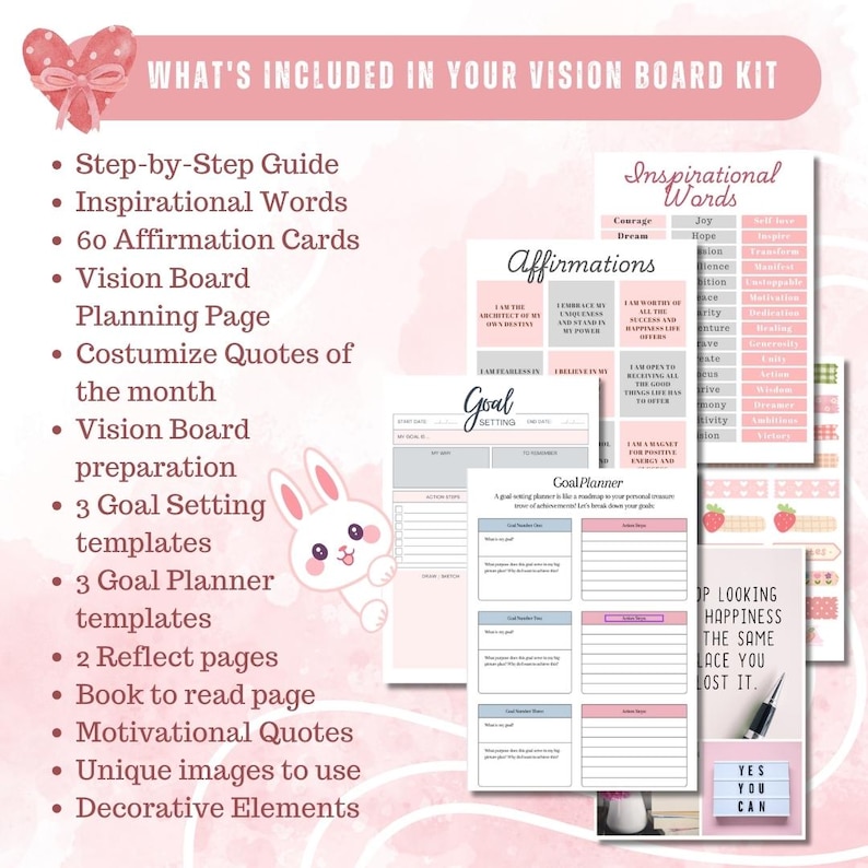 2026 Vision Board Kit Printable PDF: Pink- Pastel Themed With Positive ...