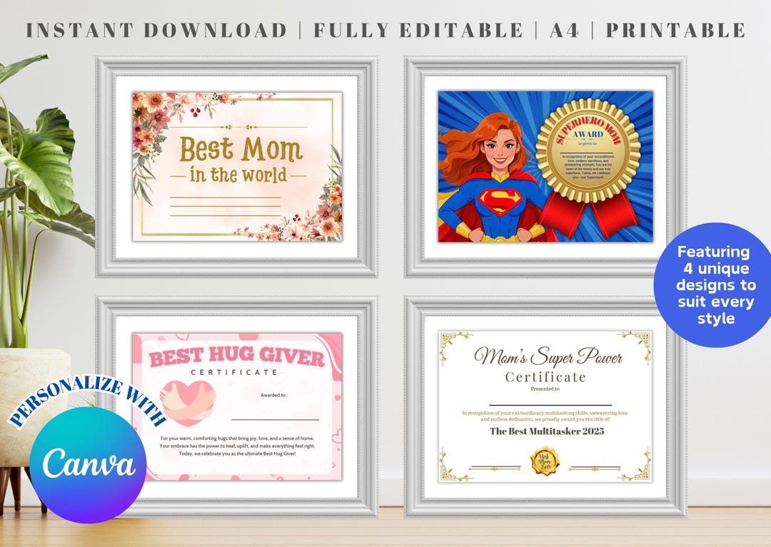 Best Mom Printable Certificates - 4 Cute and Fun Editable Designs for ...