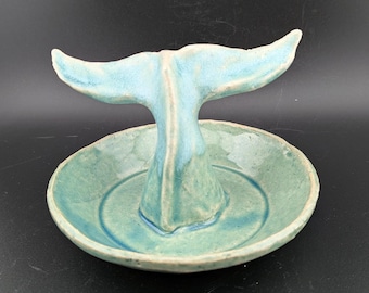 Whale Tail Ring Dish, Mother's Day Gift, Mermaid Tail, Handmade Ceramic Trinket Tray, Ocean Themed Dish, Turquoise Fish, Catchall Tray