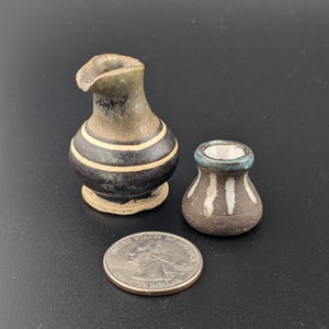 Miniature pots, tiny ceramic vase, mini dollhouse furniture, cute little jars, handmade novelty, rustic miniature clay pots, hand painted