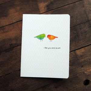 Petite carte mignonne d'oiseau, je t'aime et des trucs