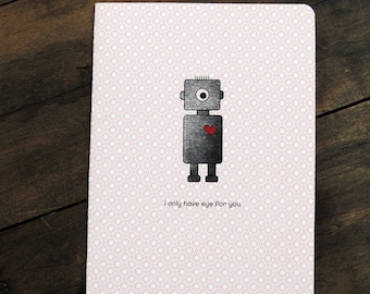Carte amour robot, robot borgne, carte d'anniversaire