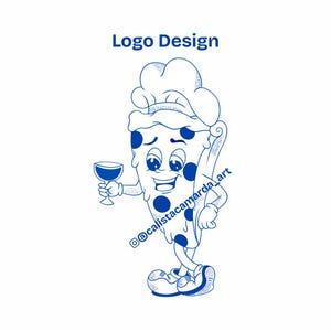Cartoon Pizza Logo PNG – Cool Pizza Slice with Chef Hat & Wine Glass | Fun Food Brand Logo, Digital Download for Pizzeria or Restaurant