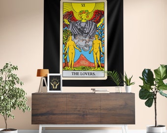 Lovers Tarot Card Tapestry - Witchy Wall Decor for Gothic Aesthetic - Halloween Home