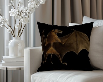 Dark Academia Bat Pillow - Gothic Home Decor - Witchy Aesthetic Throw Pillow - Dark Aesthetic