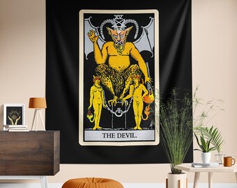 Devil Tarot Card Tapestry - Witchy Wall Decor for Gothic Aesthetic - Halloween Home