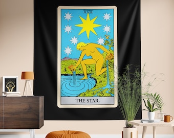 Stern Tarot Karte Wandteppich - Witchy Wand Dekoration für Gothic Ästhetik - Halloween Home