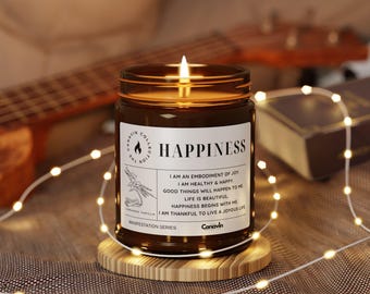 HAPPINESS, Mindfulness Scented Candle, Cinnamon Vanilla, 9oz - Relaxing Aromatherapy, Gift Ideas for Her, Home Decor, Self-Care, Manifest