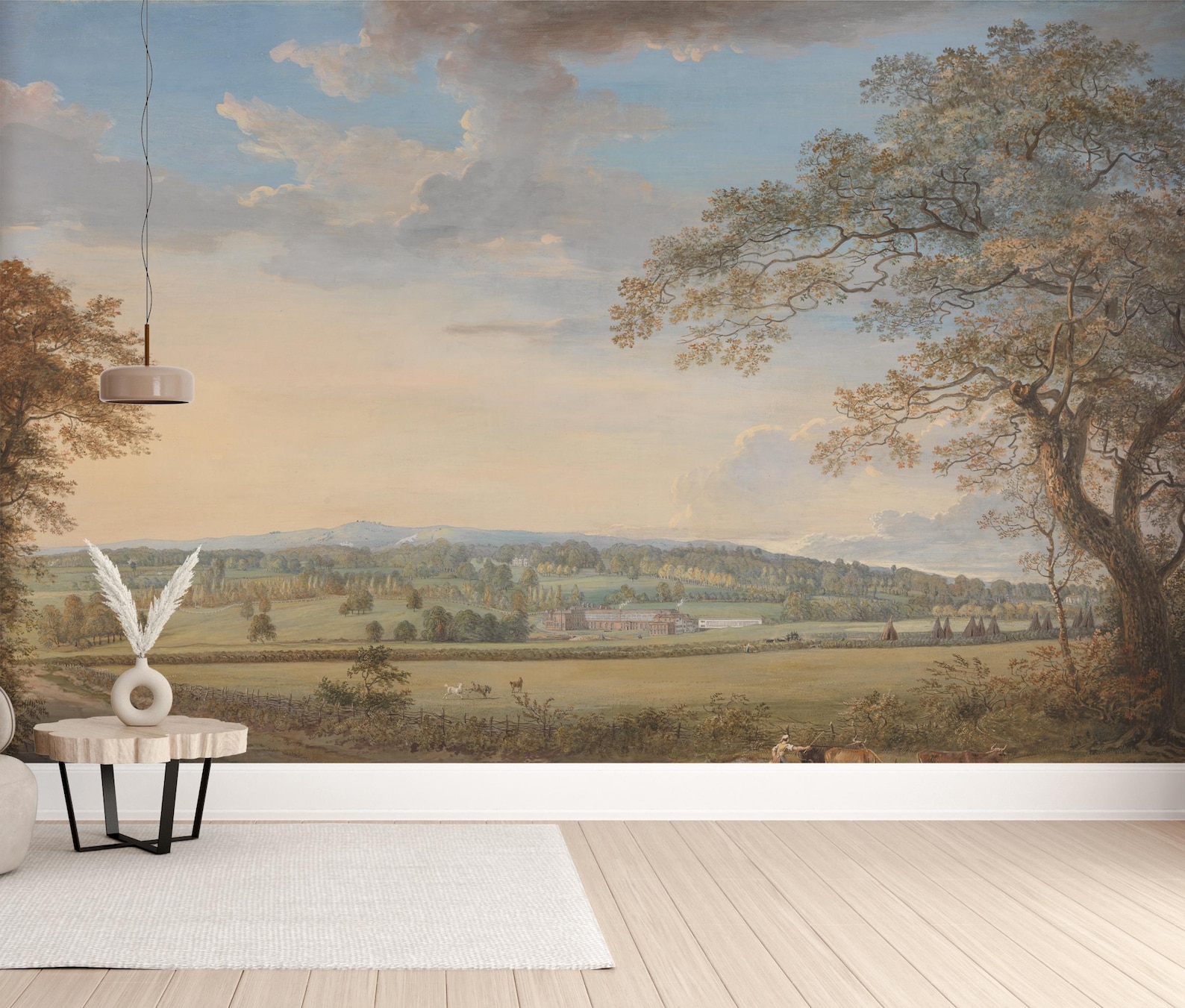 Pastoral Landscape Wallpaper, Vintage Countryside Scene Peel and Stick ...