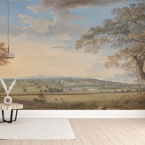 Pastoral Landscape Wallpaper, Vintage Countryside Scene Peel and Stick ...