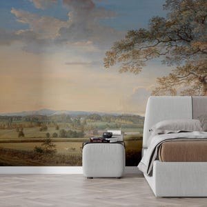 Pastoral Landscape Wallpaper, Vintage Countryside Scene Peel and Stick ...